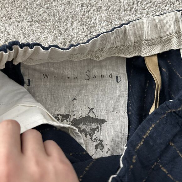 White Sand Waist Belt Trunk Pants Dark Blue Striped Men’s Size 50 Made In Italy - Picture 6 of 12